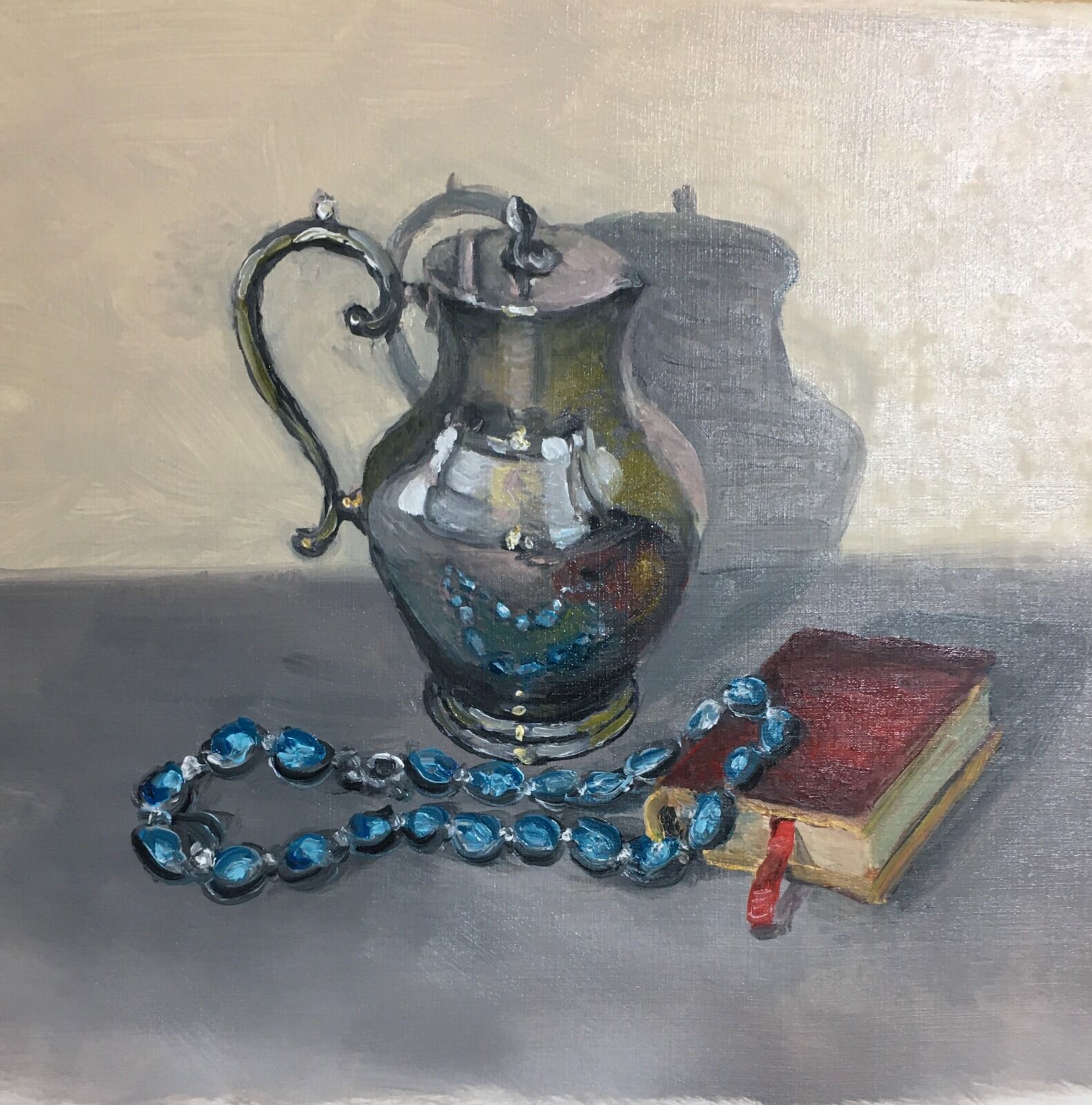 012007 Silver Jug, with Book and Beads, after William Nicolson