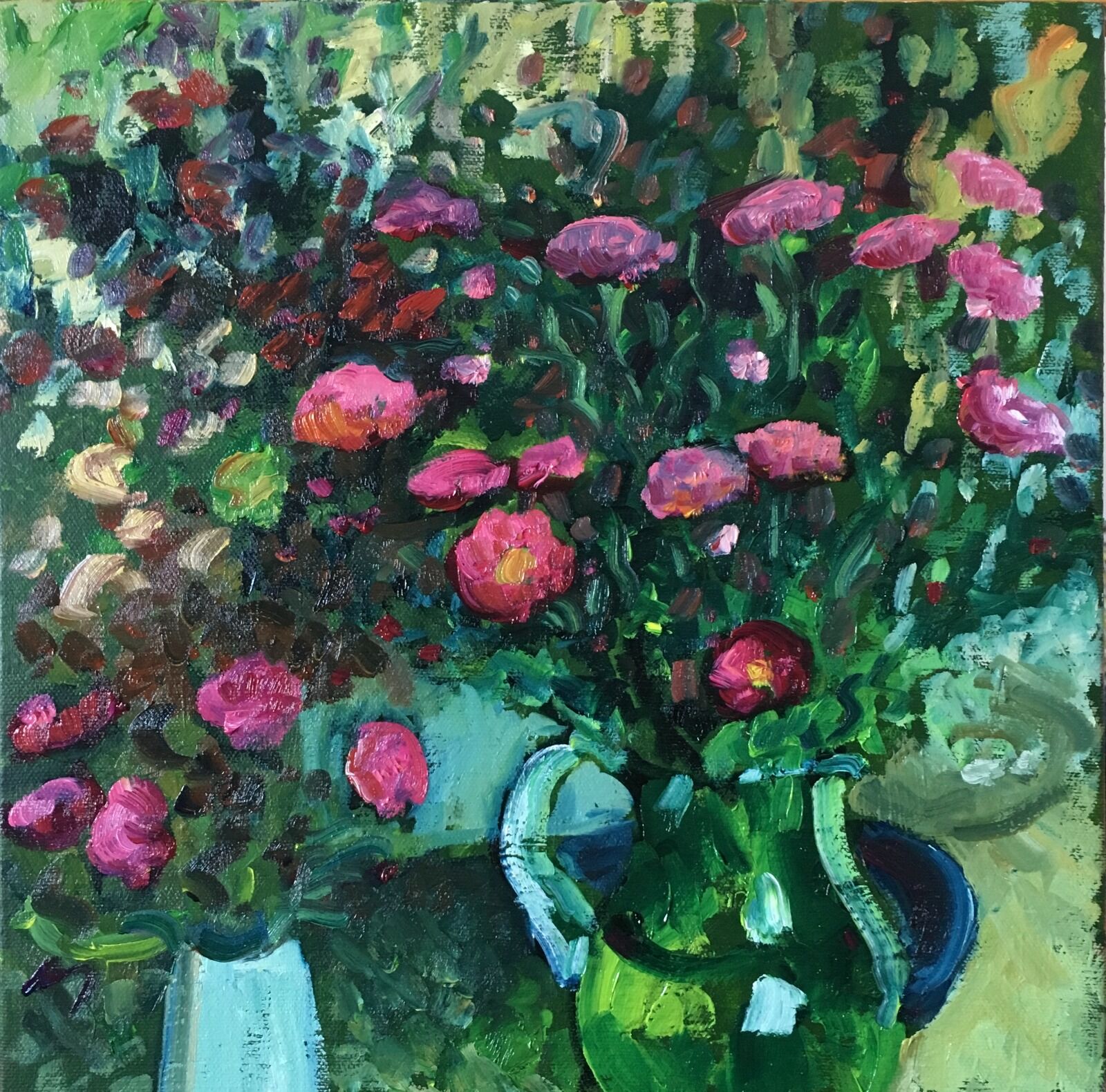 0134 Asters in a Green Glass Jug