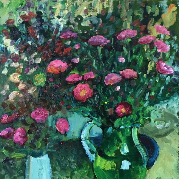 0134 Asters in a Green Glass Jug