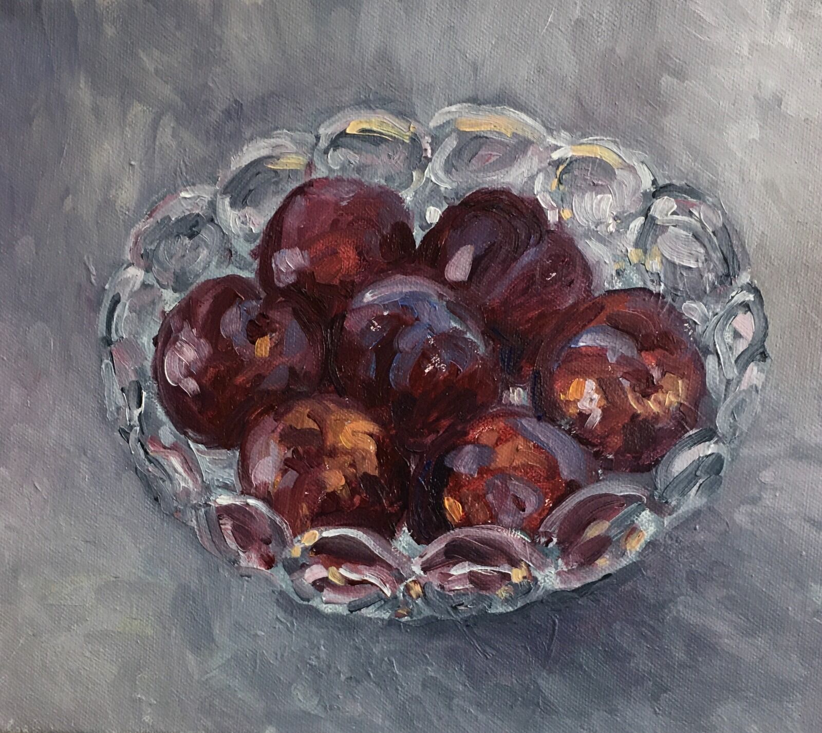 0138 Plums in Cut Glass Bowl
