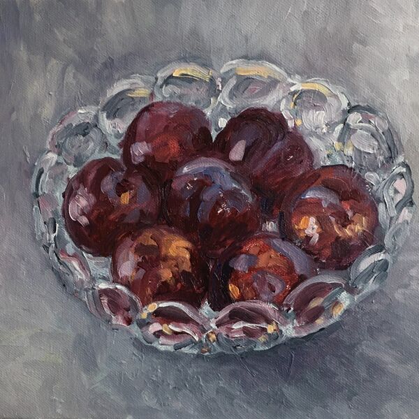 0138 Plums in Cut Glass Bowl