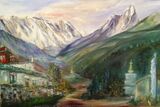 Ama Dablam and Everest with Tengboche Monastery - oil