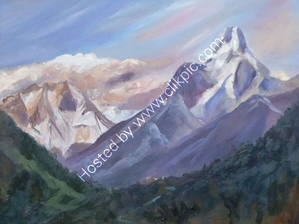 Ama Dablam and Lhotse  oil on cradled board  50 x 40 cm £190