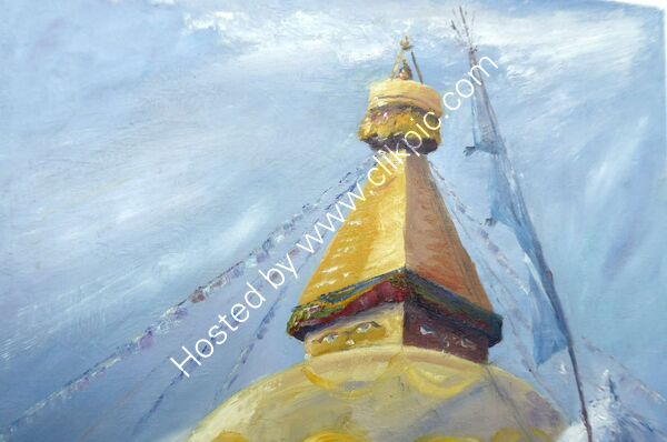 Bodhnath Stupa oil on board 40 x 30cm in black frame £120