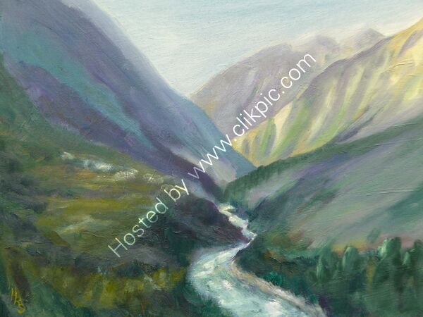 Buddhi Gandaki River near Philim oil on board 40 x 30cm £95