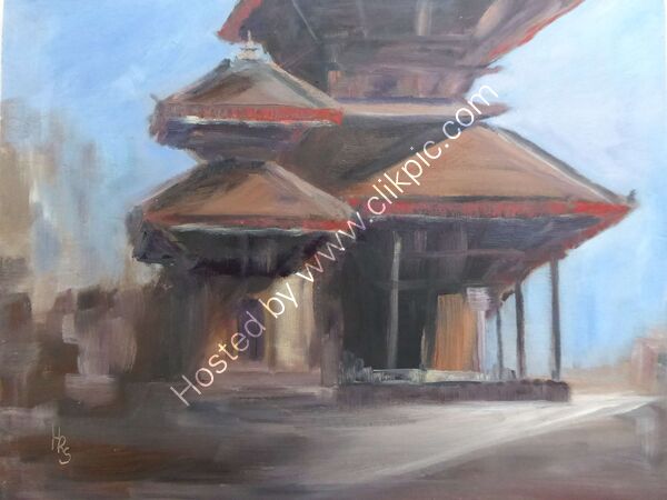 Kathmandu Durbar Square Vishnu Temple    oil on cradled board 35 x 28 x 2cm £120