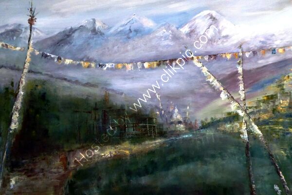Langtang Prayer Flags - Oil  NOT FOR SALE
