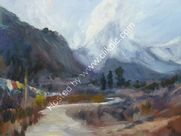 Manaslu in the evening mist - Oil