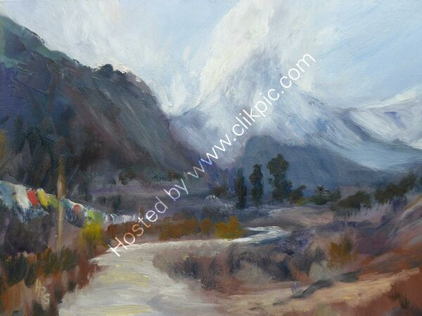Manaslu in the evening mist oil on canvas board 42 x 30 cm in black frame £125