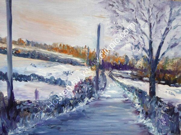 Midhope in the Snow   oil on board 30 x 22cm unframed £50
