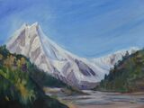 Mount Manaslu, near Lho  oil on board 40 x 30cm in black frame £150