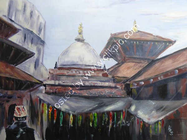 Patan Bead Market acrylic on board 40 x 30cm in thin black frame £120