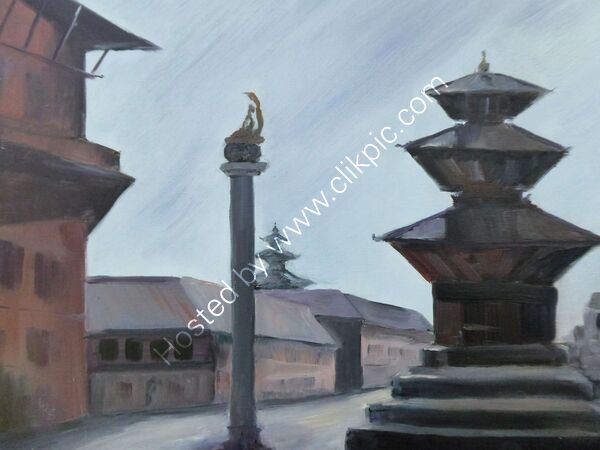 Patan Durbar Square  oil on board 30 x 40 cm in white frame £150