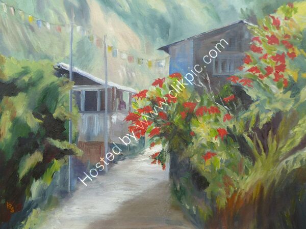Poinsettias near Philim Oil-  on Arches oil paper in glass frame £110