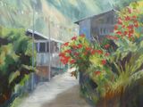 Poinsettias near Philim Oil-  on Arches oil paper in glass frame £110