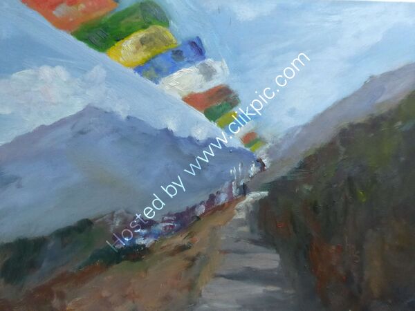 Prayer Flags, Tengboche oil on board unframed 30 x 22 £50