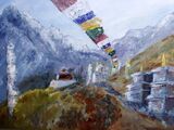 Prayer Flags above Tengboche - oil
