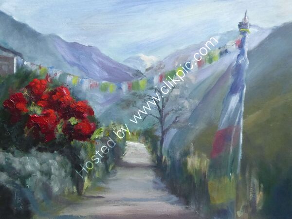 Prayer Flags and Rhododendrons near Philim Oil -  30 x 40 cm unframed £95
