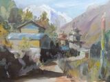 Sho on Manaslu trek   oil on board  40 x 30cm unframed £95