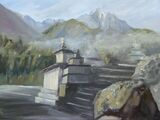 Start of the Everest Trek, Lukla Oil  14 x 11in framed £140