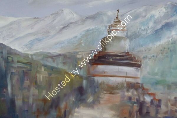 Stupa near Manang oil on canvas 70 x 50 x 2cm unframed £225