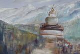 Stupa near Manang oil on canvas 70 x 50 x 2cm unframed £225