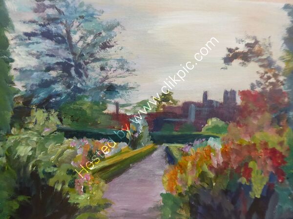 Sunset in the Gardens acrylic on board  30 x 22cm unframed £50