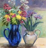 Blue Glass and Spring Flowers