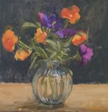 Orange and Mauve Pansies in a Bud Vase