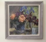 Roses, Irises and Smoke Bush