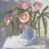 Small Study of Hellebores in a Blue Mug