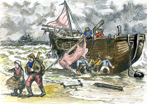 Beached by storm.