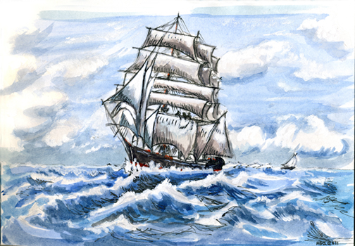A full Rigger. Water Colour.