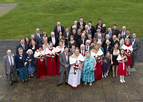 The entire ensemble are captured from above.