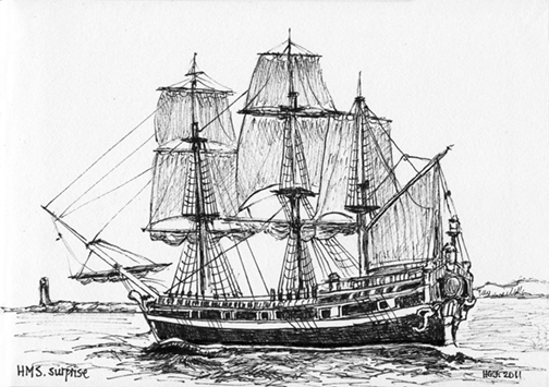 Pen & Ink, HMS Surprise.