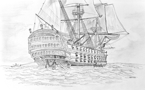 Pencil drawing HMS Victory.