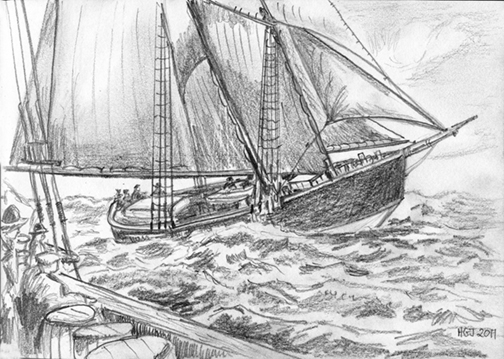 Blue Nosed Schooner passing close.