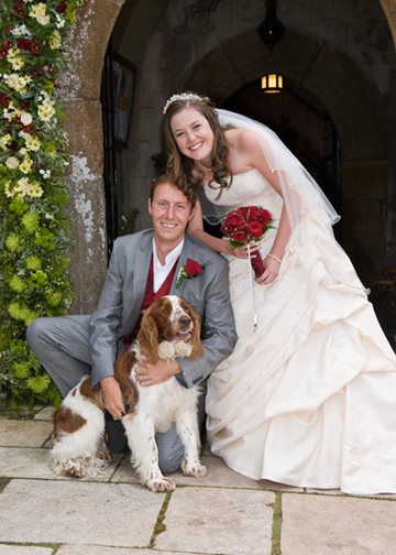 The family dog gets in the picture.