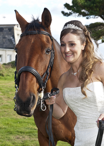 Tracey with surprise guest, her horse 'Billy'.