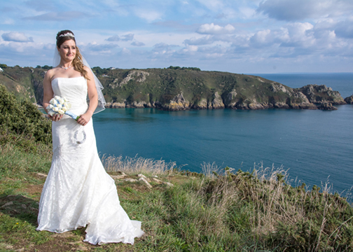A pictorial wedding portrait of the bride.