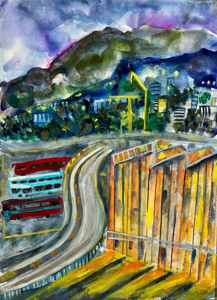 Belfast Bus Station  watercolour. 2025  59 x 53 cms   £500