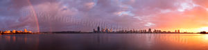 Rainbow over Perth and the Swan River at Sunrise Rainbow over Perth and the Swan River at Sunrise Landscape Photography Print