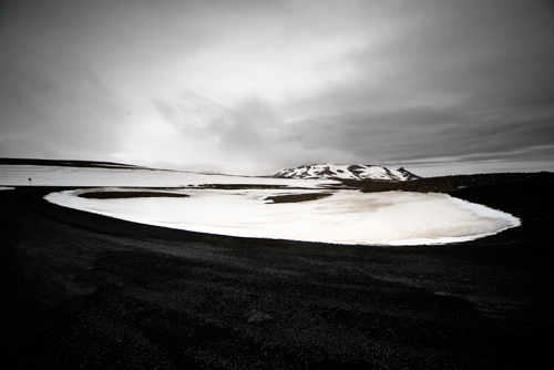 Snow on Black Lava Landscape