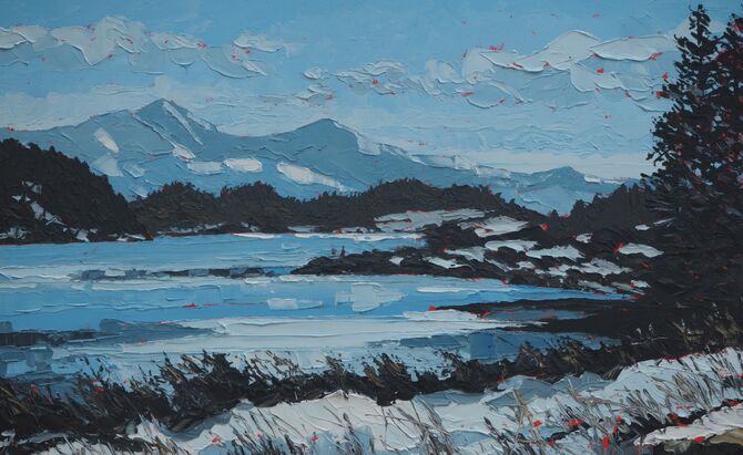 Snow on Cader Idris from Llyn Cynwch