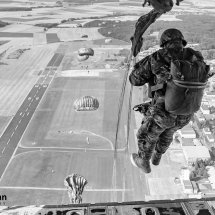 Multi-national paratroopers make a static line jump over germany