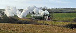 Approching Corfe Castle M7 30053 fighting the wind