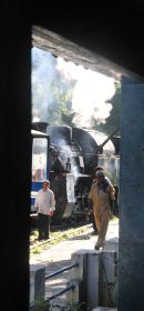 Taking water at a small station.