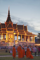 Monks outside Royal Palace at dusk, Phnom Penh