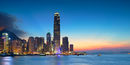 IFC and skyline at sunset, Hong Kong