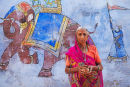Woman wearing sari, Bundi, India